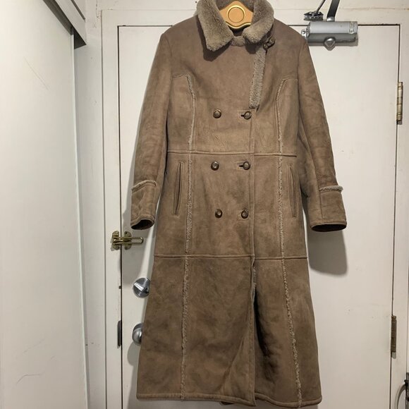 VINTAGE MONTREAL LEATHER GARMENT BELTED SHEARLING SHEEPSKIN COAT SIZE 14 - Picture 5 of 11